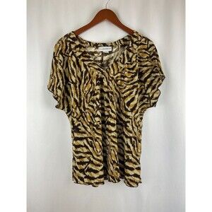 Sag Harbor Womens Size L Blouse Tiger Animal Print Flowy Flutter Sleeves Texture